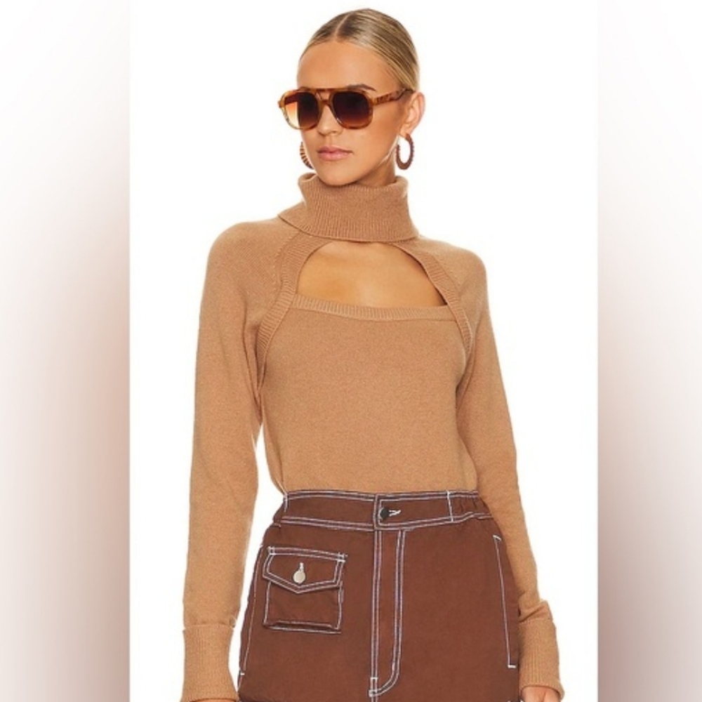 PAIGE Toffee Turtleneck Cutout Sweater M